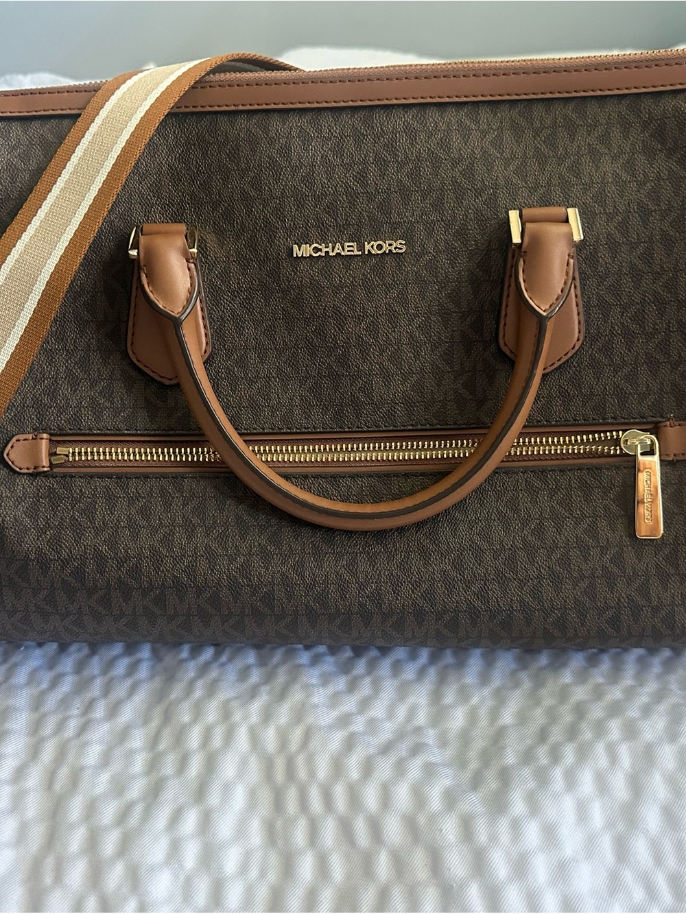 Michael Kors Brown Signature weekender bag with Tan Trim